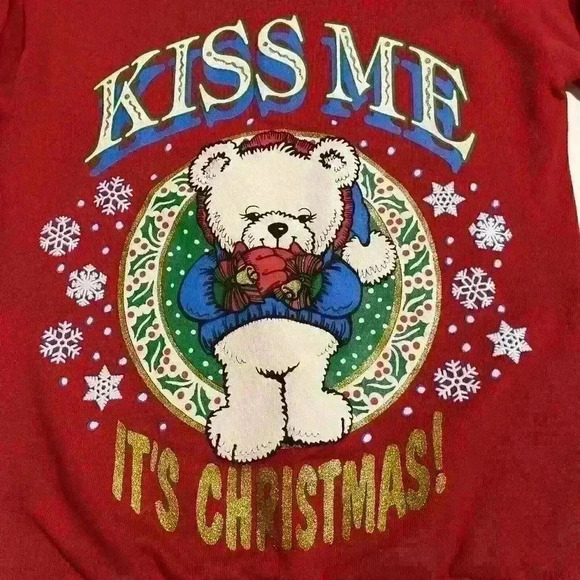 Vintage Kiss Me It’s Christmas Bear Winter Sweatshirt Jumper Oversized Tultex - Picture 4 of 9
